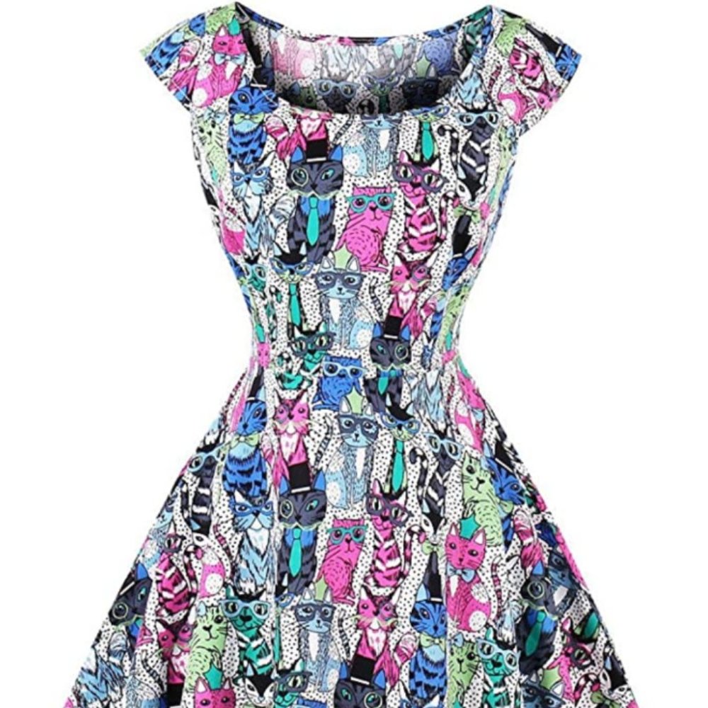 Cats in Glasses Fit and Flare Dress